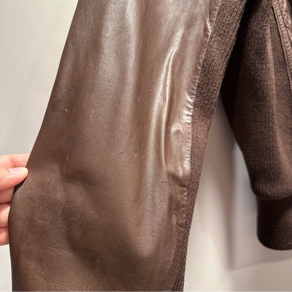 Anthropologie Idra Brown Bomber Leather Jacket Floral Lining Large - Picture 15 of 16